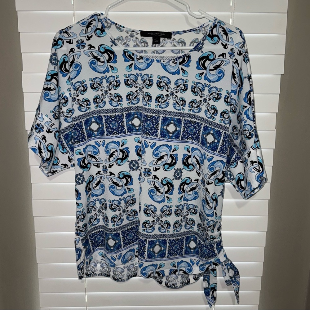 Marc New York Blue Patterned Women's Top LARGE